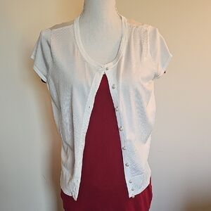 White House Black Market White Button-Up Over Red Top